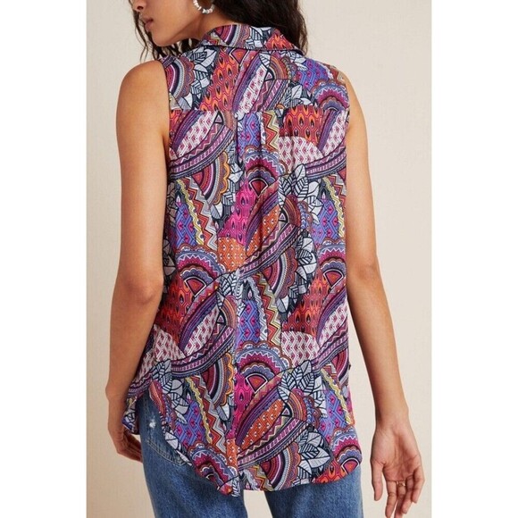 Maeve Anthropologie Top Womens Medium Button Front Sleeveless Boho Print Blouse - Picture 8 of 8